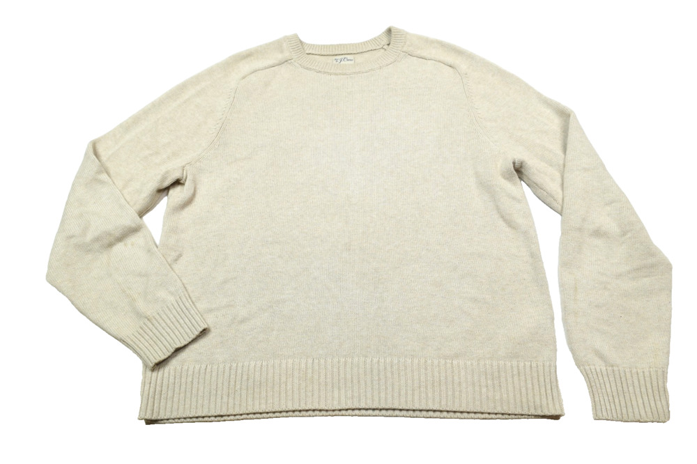 J.Crew Heritage Cotton Crew Neck Sweater Mens Large Beige Long Sleeve Pullover